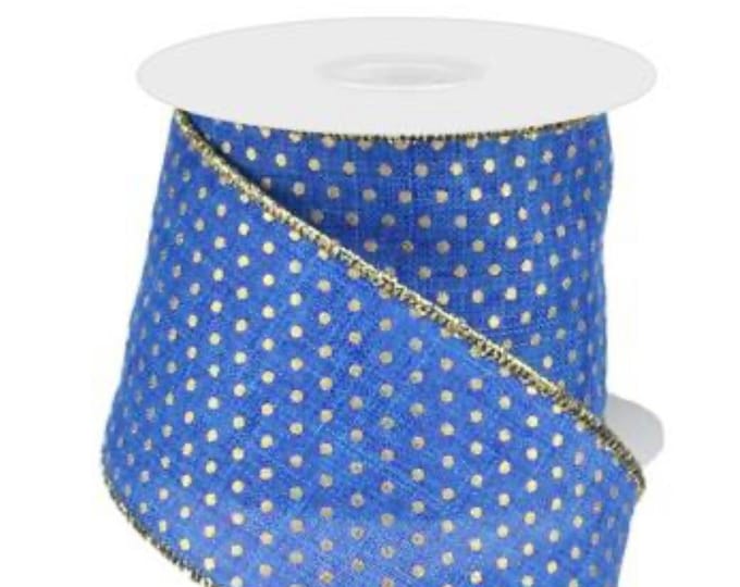 2.5" x 10yd Royal Swiss Dots Royal Blue/Gold, nutcracker ribbon, Christmas ribbon, wreath supply, craft supply,wired ribbon,Swiss dot ribbon