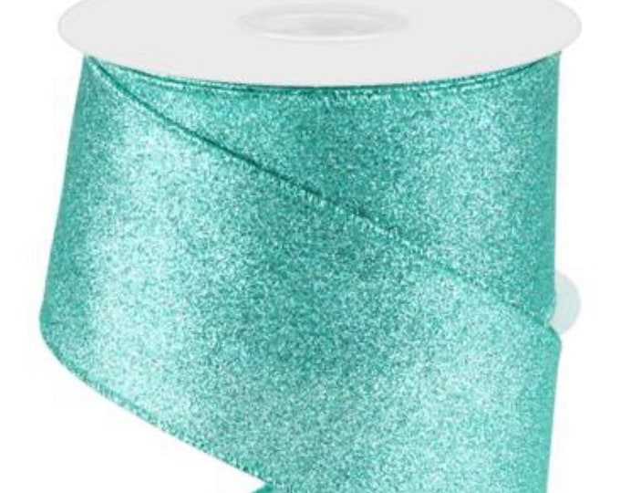 2.5" x 10yd Shimmer Glitter Ice blue, Christmas ribbon, candyland ribbon, wired ribbon, Easter ribbon