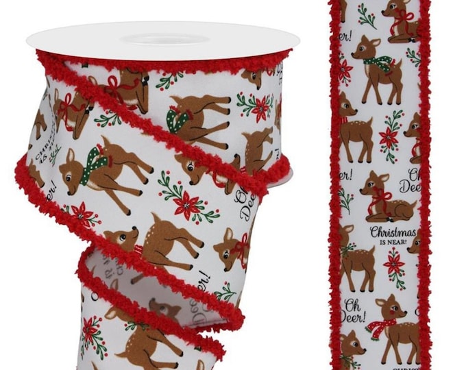 2.5" x 10yd Oh Deer/Drift, Deer ribbon, Christmas ribbon, Christmas deer ribbon