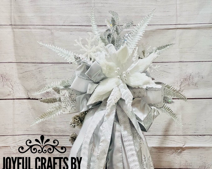 White and silver Christmas tree topper, winter wonderland tree topper, white Christmas tree topper, silver tree topper,Christmas tree topper