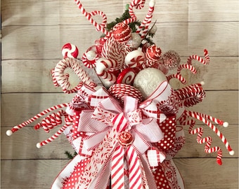 Peppermint Christmas tree topper,candy cane Christmas tree topper,Christmas tree topper,red and white tree topper, lollipop tree topper,Xmas