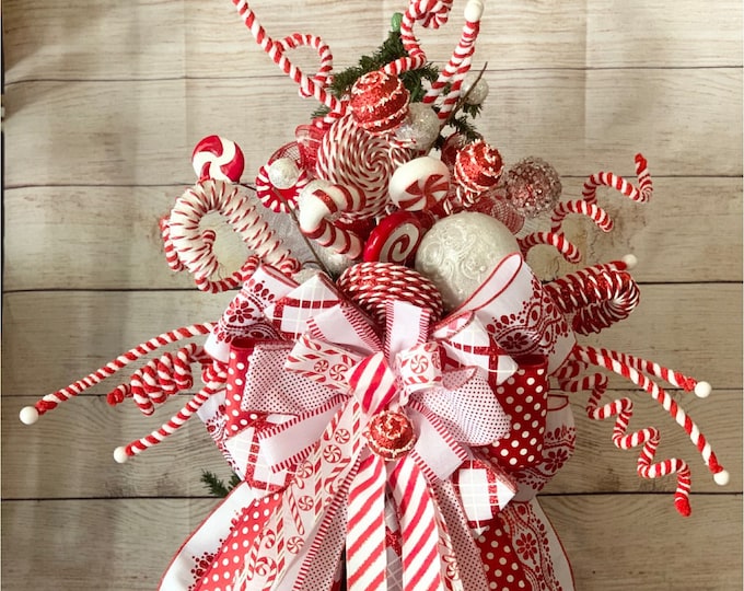 Candy Cane Christmas Tree Bow Topper, Gift Bow