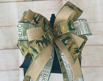 Patriotic Bow, Army Bow, Military Bow, USA Bow, Camo Bow, Stars and Stripes Bow, Wreath Bow, Lantern Bow, Basket Bow