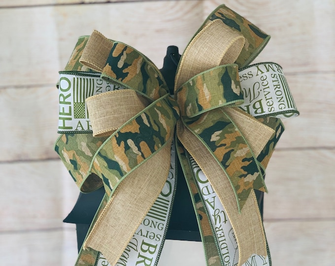 Patriotic Bow, Army Bow, Military Bow, USA Bow, Camo Bow, Stars and Stripes Bow, Wreath Bow, Lantern Bow, Basket Bow