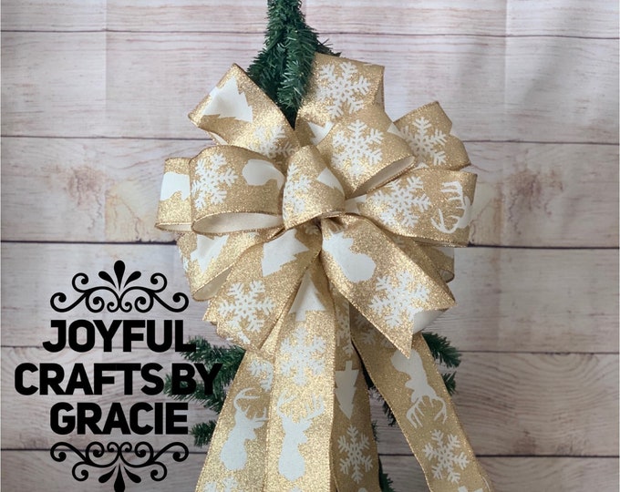 Christmas Tree Bow, gold tree topper, Gold Christmas tree topper, Gold Tree Bow