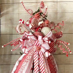 Peppermint Christmas tree topper,candy cane Christmas tree topper,Christmas tree topper,red and white tree topper, lollipop tree topper,Xmas