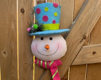 Candy Top Hat Snowman Ornament, ornament snowman, wreath supply, Christmas ornament, Christmas snowman, pink blue snowman, Christmas wreath