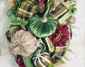 Thanksgiving wreath swag, fall wreath swag,pumpkin wreath swag,Velvet pumpkin swag,fall thanksgiving swag,Thanksgiving wreath for front door
