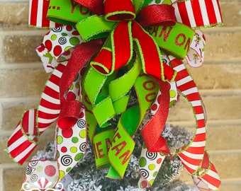 Green monster Christmas bow, Christmas tree topper, Christmas tree bow, whimsical Christmas bow, decorative bow, green monster bow, XL bow