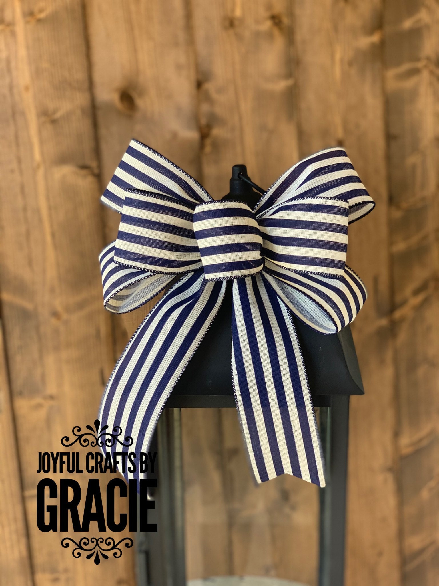 Farmhouse bow, farmhouse lantern bow, navy blue with ivory bow, navy