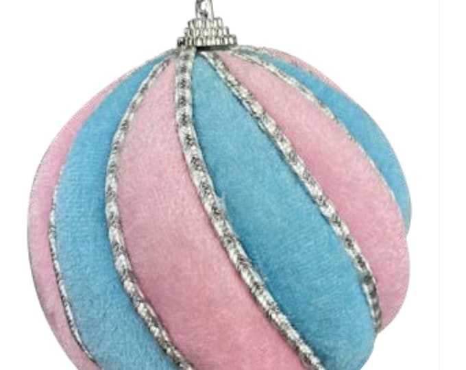 Orn Spirl Ball, Pink Blue Spiral Ornament 4.5 Inches, candy land ornament, candy Christmas ornament, Easter decor, Easter Orn, 85645PKBL
