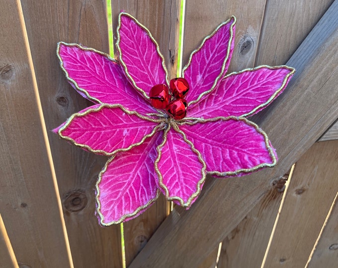 Hot Pink Velvet poinsettia, Christmas pink velvet poinsettia, Christmas poinsettia, wreath supply, Christmas tree decor, Christmas decor