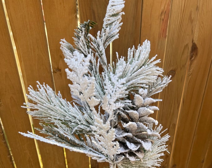 Flocked Pine Spray, Pine Christmas pick, flocked Christmas spray, wreath Supply