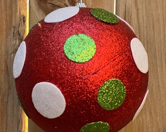 5” polka dot ball ornament, orn polkadot ball 5 in, Christmas ornament, whimsical ornament, green monster Christmas tree, wreath supply, orn