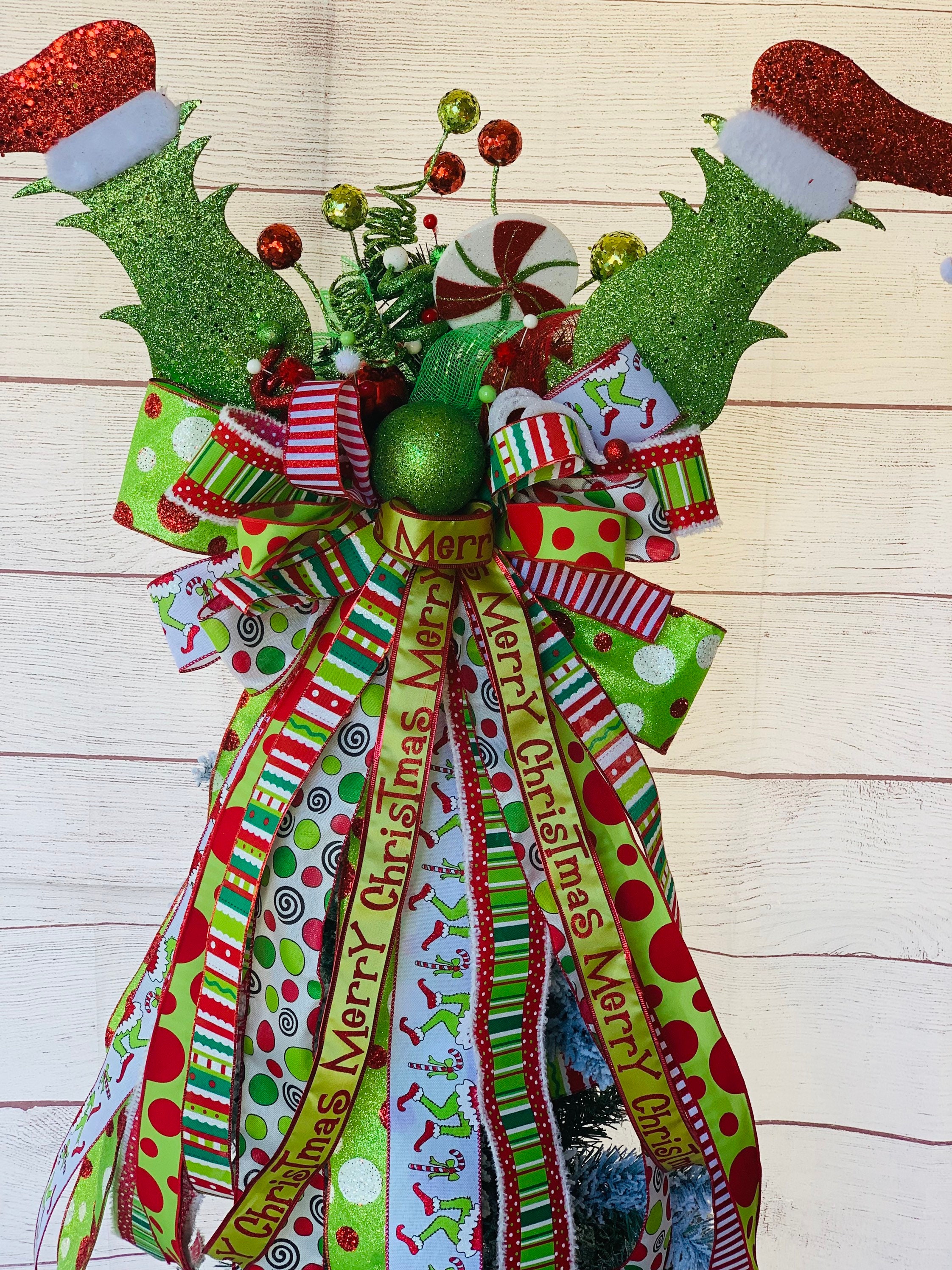 Large Green Monster Legs Christmas Tree Topper Bow – Emerald's Avenue