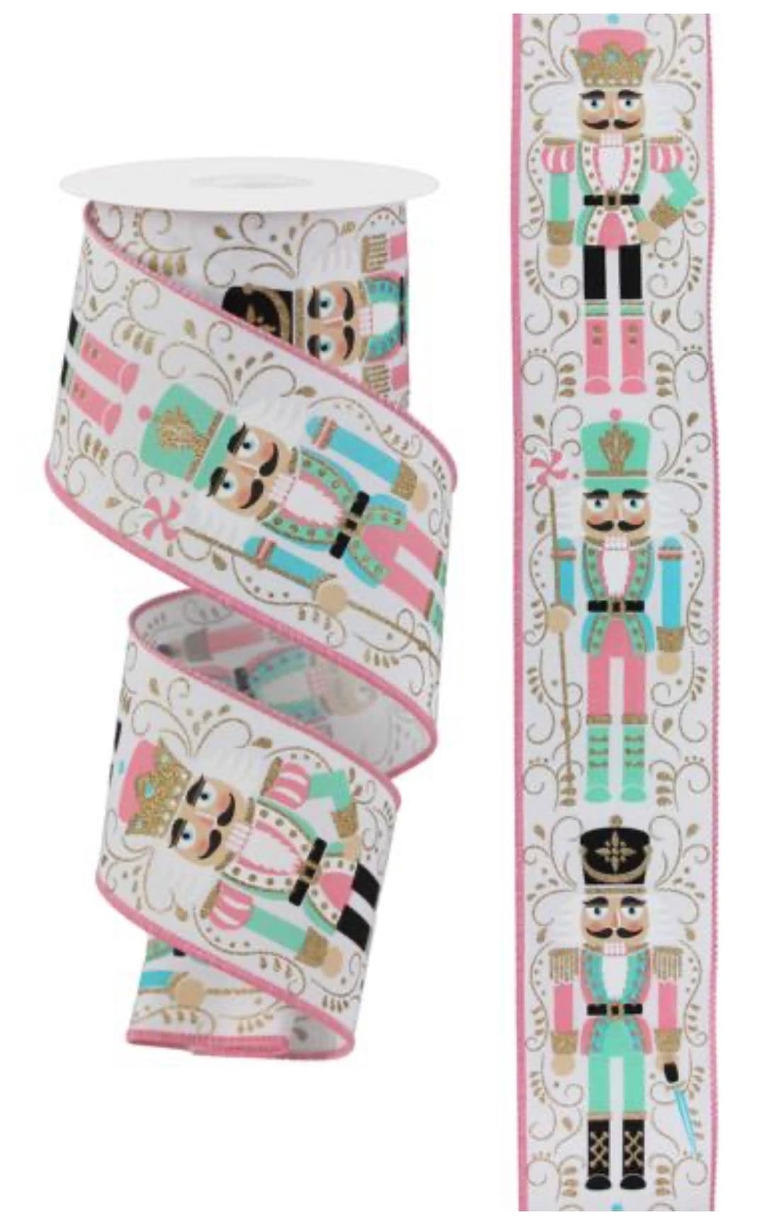 Pink and Mint Nutcracker Wired Ribbon Nutcracker Ribbon Etsy