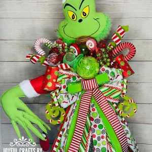 Green monster Christmas tree topper, green monster head tree topper, green monster whimsical tree topper,tree topper