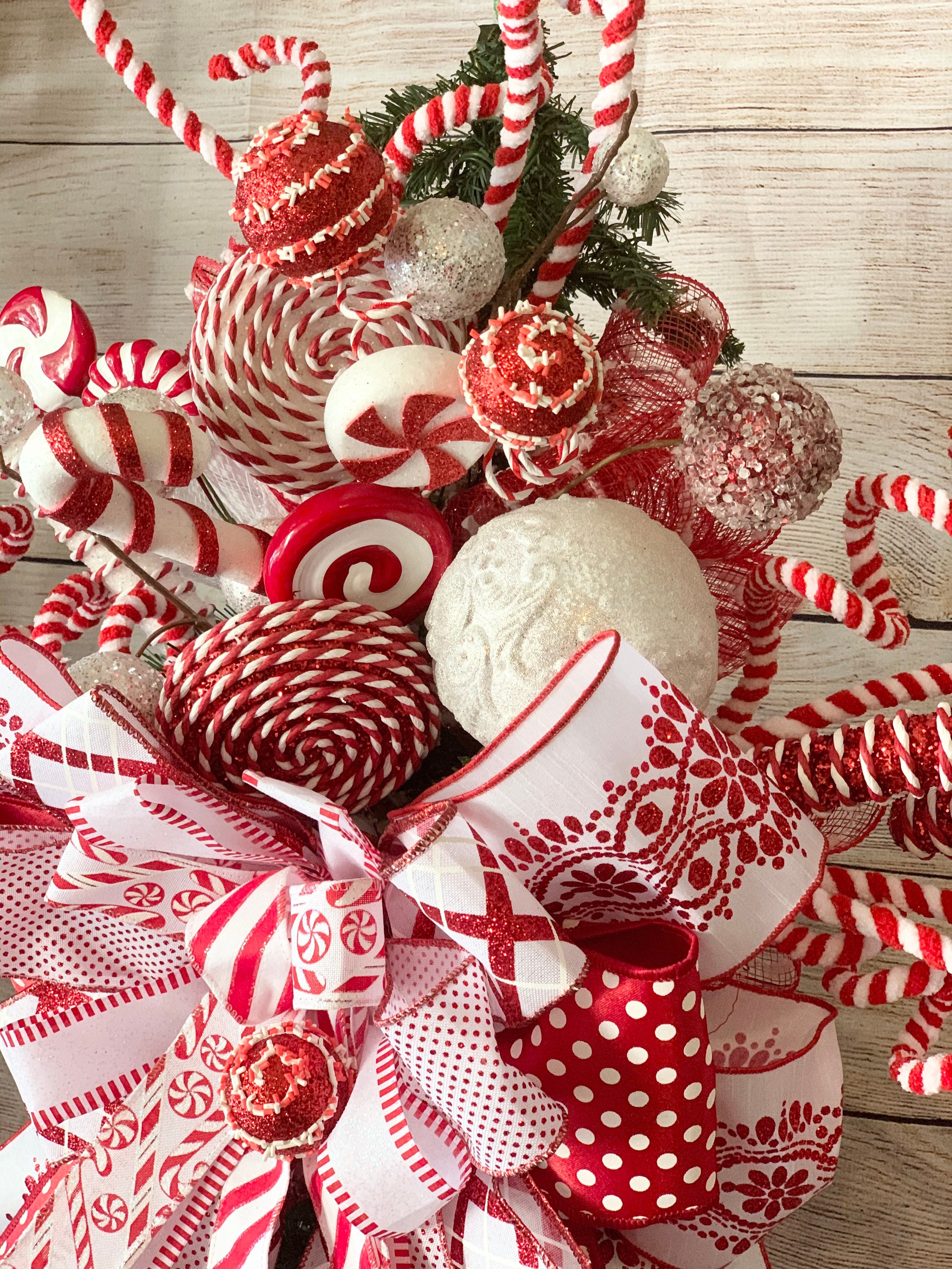 Peppermint Christmas tree topper,candy cane Christmas tree topper