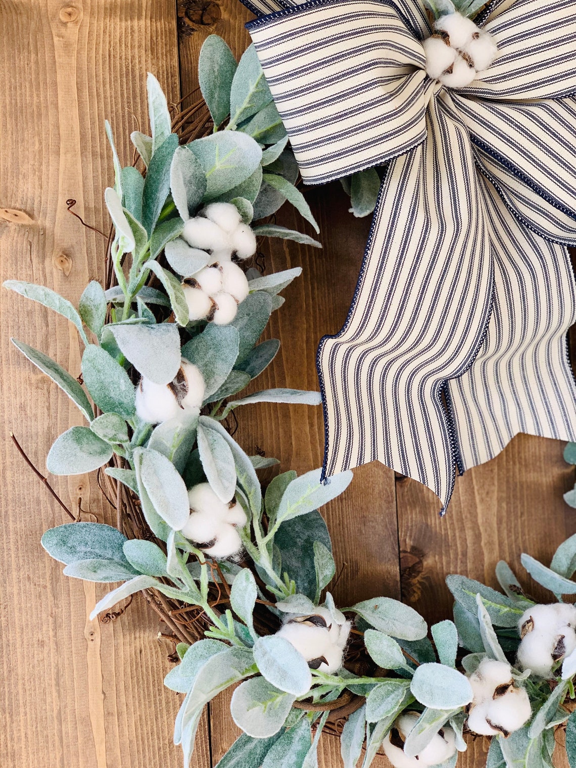 Lambs ear with cotton wreathfarmhouse wreathlambs ear Etsy