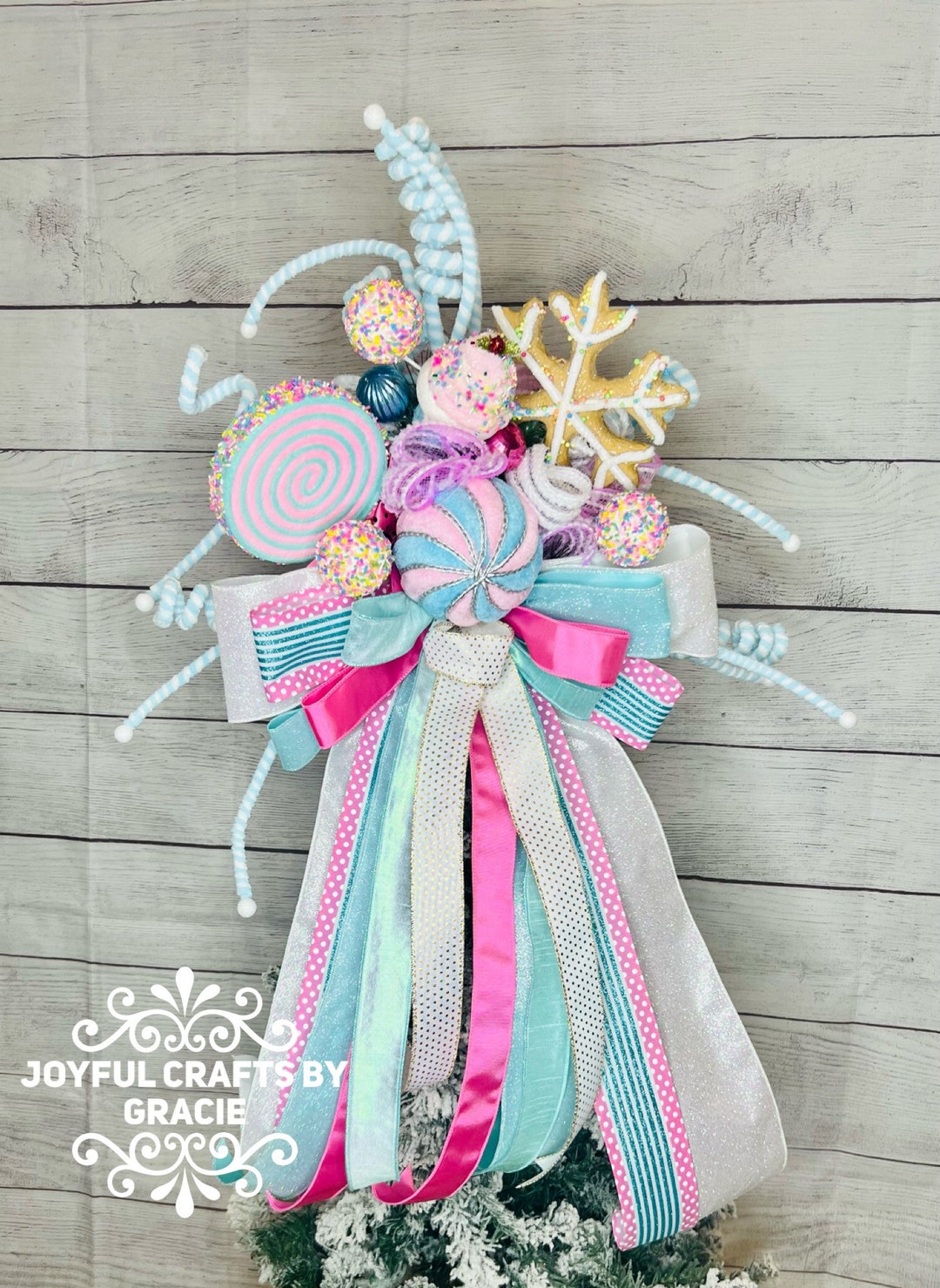 Christmas Tree Topper, Candy Theme Christmas Tree Topper, Blue and Pink