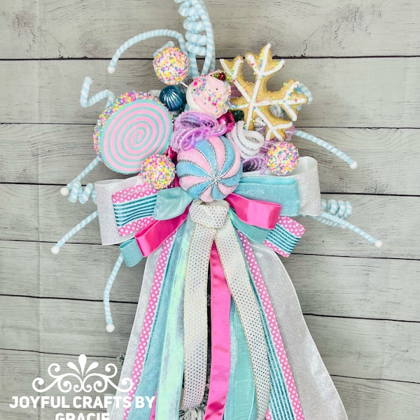 Christmas tree topper, candy theme Christmas tree topper, blue and pink tree topper, candyland tree topper, lollipop tree topper, cupcake