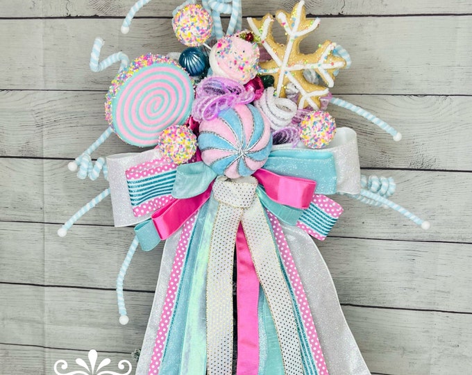 Christmas tree topper, candy theme Christmas tree topper, blue and pink tree topper, candyland tree topper, lollipop tree topper, cupcake