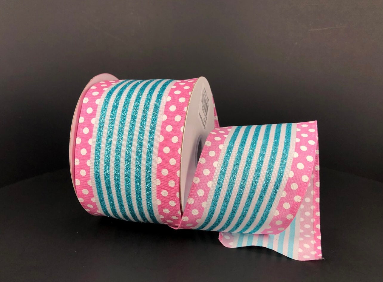 The Ribbon People Pink and White Thin Striped Wired Craft Ribbon 1.5 x 40  Yards
