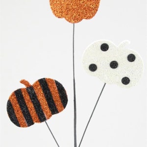 31 inch Glitter Pumpkin Spray Black, Orange, White Polka Dot Stripe, Halloween spray, Halloween decor, fall decor, pumpkin spray, fall pick