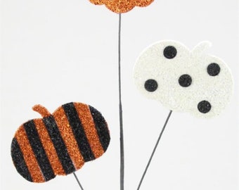 31 inch Glitter Pumpkin Spray Black, Orange, White Polka Dot Stripe, Halloween spray, Halloween decor, fall decor, pumpkin spray, fall pick