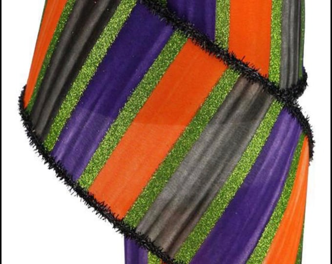 2.5 Watercolor Stripes Ribbon: Purple, Black, Orange, Lime (10 Yards), Halloween ribbon, wreath ribbon, fall ribbon