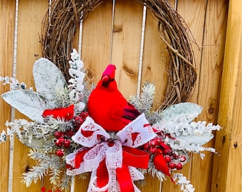 Cardinal Christmas wreath, winter cardinal wreath, red bird Christmas wreath, Christmas wreath, front door wreath, Christmas gift,cardinals