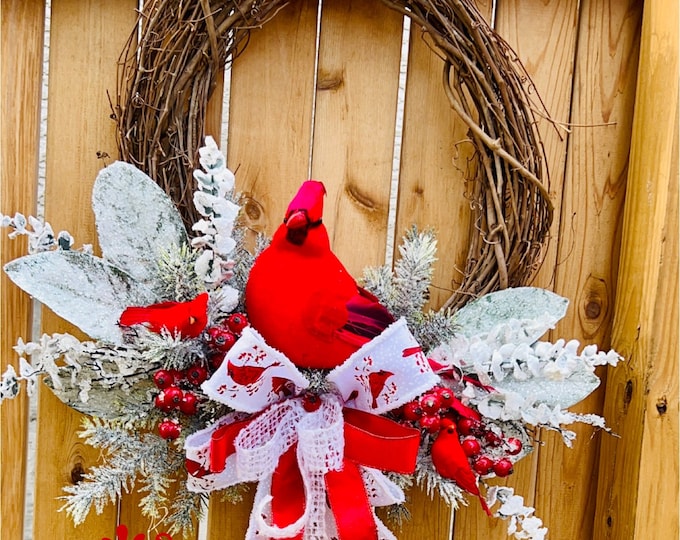 Cardinal Christmas wreath, winter cardinal wreath, red bird Christmas wreath, Christmas wreath, front door wreath, Christmas gift,cardinals