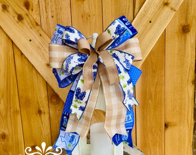 Bluebonnet bow, bluebonnet decor bow, Texas bluebonnet wreath bow, Texas bluebonnet lantern bow, decorative bluebonnet bow, bow, summer bow