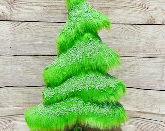 Whimsical Fuzzy Sequin Christmas, Fabric Sequin Tree, Christmas Tree decor, Christmas decor, Green monster decor