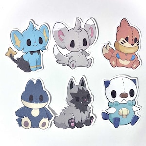 Poke stickers plush art style buizel, poochyena, munchlax, shinx, minccino, oshawott
