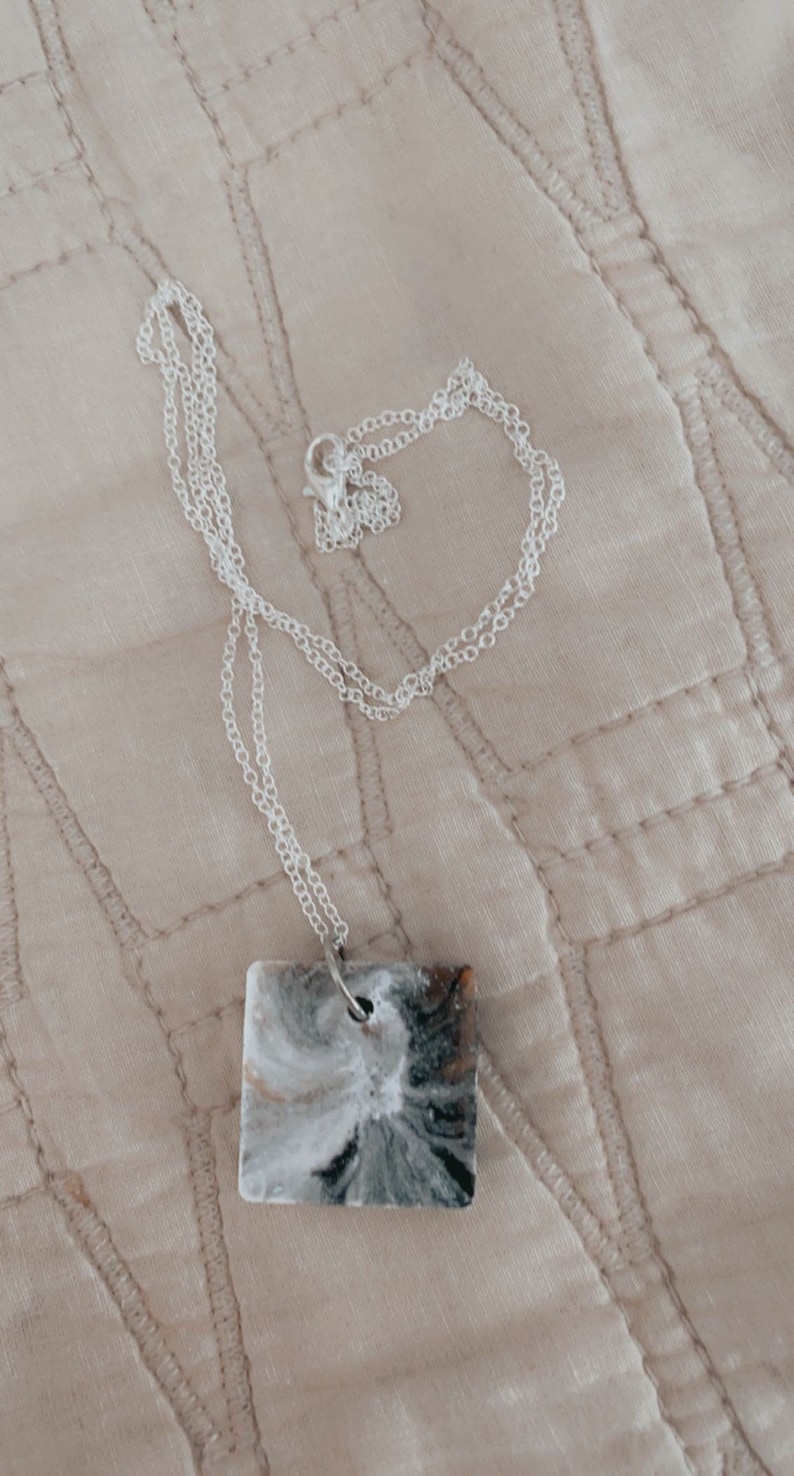 Black and White Square Resin Necklace