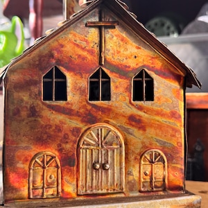 Berkeley Designs Tin Metal ( Vintage Brass/Copper toned) Church Music Box | Non Playing Amazing Grace