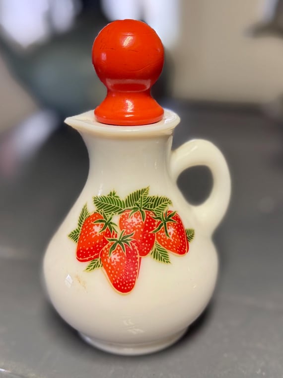 Vintage Avon Strawberries After Bath Ceramic Pitcher - Retro Fruit Decor