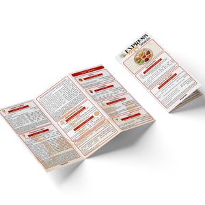May include: A tri-fold brochure and a folded pamphlet titled Express Simanim, featuring red headers and text in German. The documents display a circular graphic of various food items and include sections with detailed printed information.