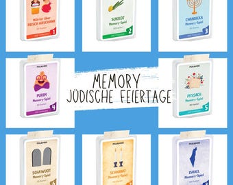 Memory cards with words related to Jewish holidays. For children.