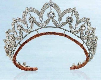 Antike viktorianische Tiaras und Krone Rosenschliff Diamant 925 Sterling Silber handgefertigte Artikel