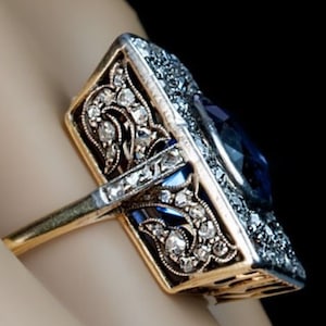925 sterlingzilveren ring met roosgeslepen diamant/blauwe saffier.