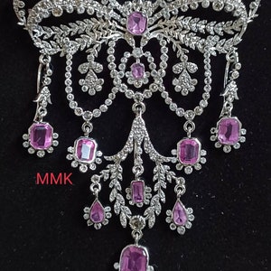 Antique Rose Cut Diamond Brooch pink Sapphire brooch 925 Sterling Silver Handmade item.