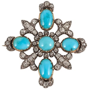 Antique  Diamond And Turquoise Brooch , Silver Purity 92.5 ,Handmade Brooch
