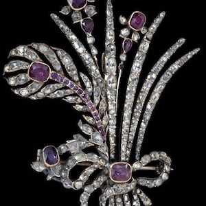 Victorian Rose cut Diamond And Pink Sapphire. Silver Brooch , 7.95ct Diamond, Silver Purity 92.5 ,Handmade Brooch.
