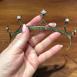 Tiaras y corona antiguas Corona de plata de ley 925 con diamantes de talla rosa. Artículo hecho a mano.