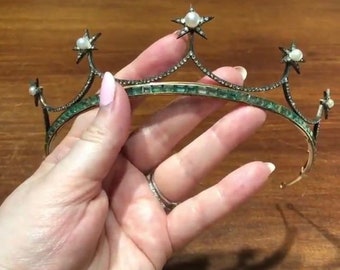 Antique Tiaras And Crown Rose cut diamond 925 sterling silver Crown .Handmade item.