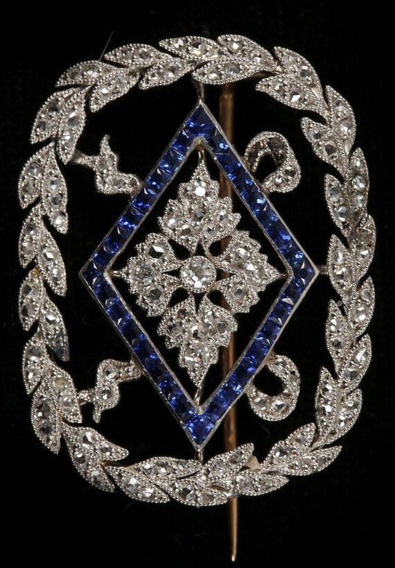 Broche Ancienne Fin 19e / Début 20e Siècle - Métal Et Faux Saphir Bleu, à Nettoyer