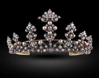 Victorian Tiaras and Crown Rose cut Diamond 925 sterling silver Crown.