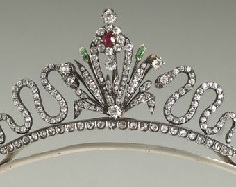 Antique Crowns and tiaras Rose cut Diamond Emerald 925 Sterling silver .